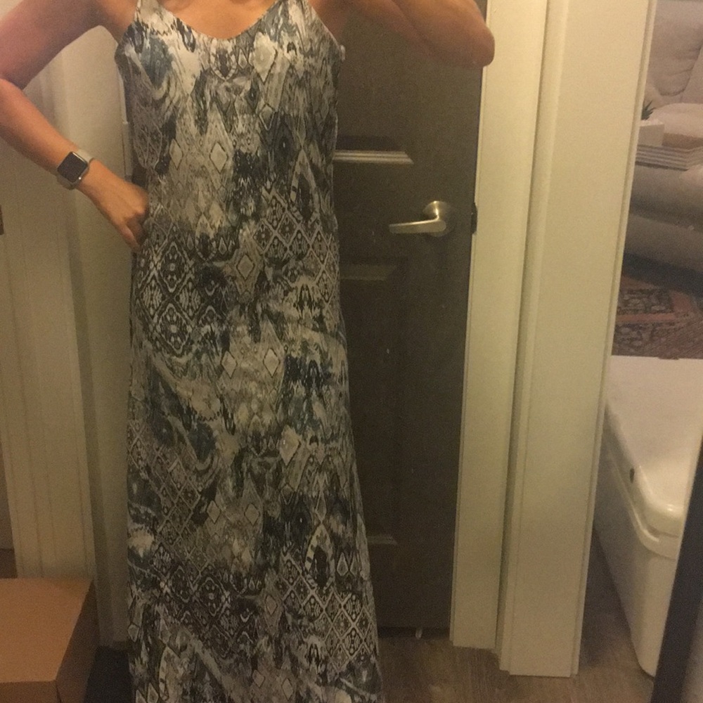 Open back, silky, maxi dress